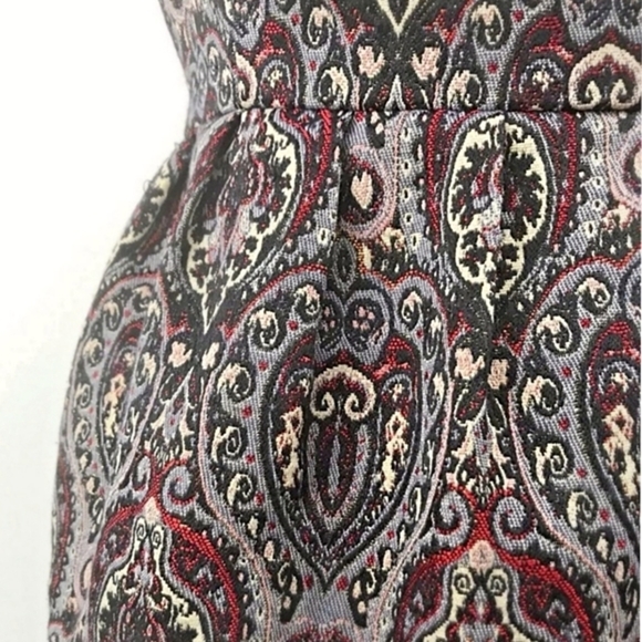 BB Dakota Red Brocade Fit & Flare Dress–Sleeveless Scoop Neck w/ Side Pockets 0 - Picture 5 of 9